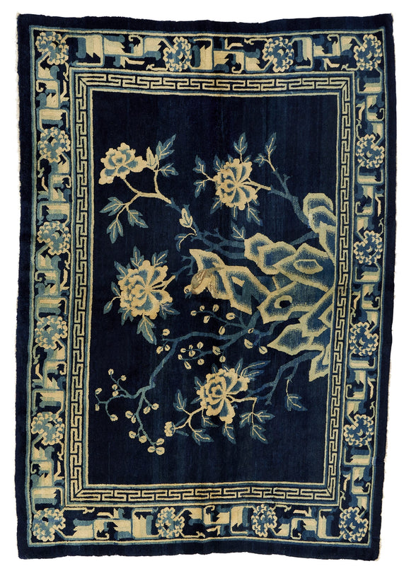 ANTIQUE CHINESE PAO TAO, FLOWER BLUE 4' 5'' x 6' 9''