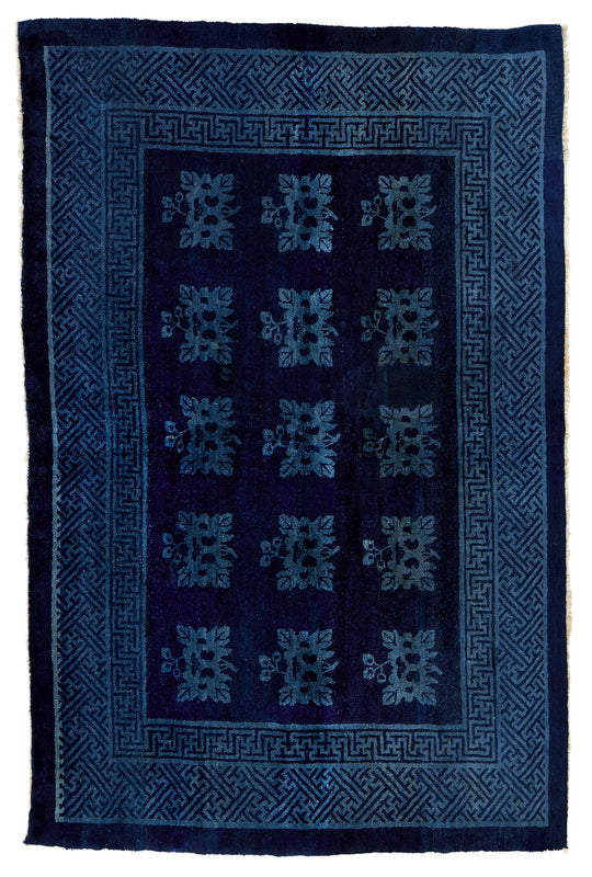 ANTIQUE CHINESE PAO TAO, BLUE - FLOWER 4' 4'' x 6' 9''