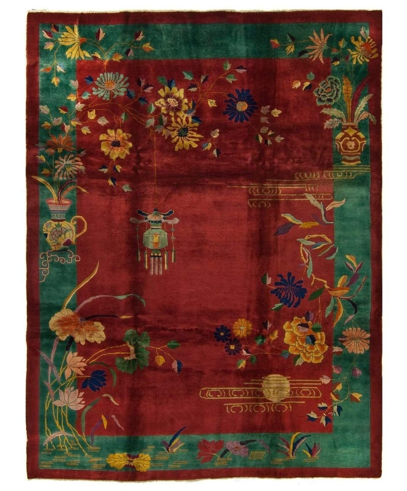 Antique Art Deco Chinese Red Rug